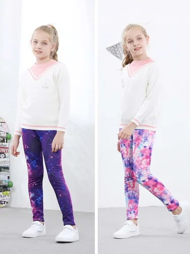 Vista 3 de Adorel Leggings de forro polar para niña, pantalones térmicos cálidos, paquete de 2
