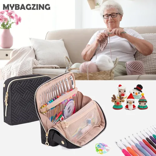 Vista 7 de MYBAGZING Estuche para Ganchos de Ganchillo con Juego de 14 Ganchos de Ganchillo de Tamaño 2 mm (B) - 10 mm (N) Ganchos de Ganchillo Ergonómicos