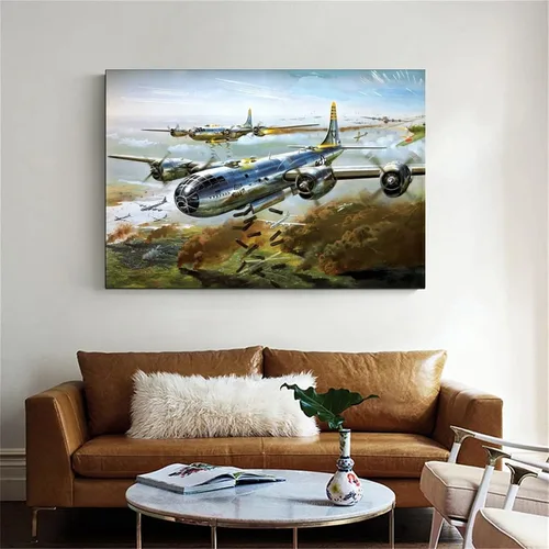 Vista 6 de LVUPIIG Póster de bombardero estratégico B-29 de la Segunda Guerra Mundial, pintura decorativa en lienzo, arte de pared, póster de sala de estar