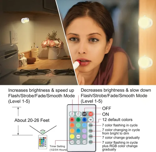 Vista 3 de Luces LED de acento que funcionan con pilas, luz de imagen regulable con control remoto, 12 luces de arte que cambian de color, luz de disco