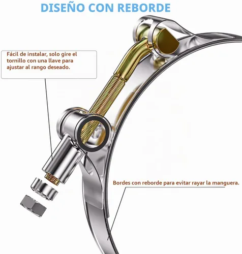 Vista 4 de Paquete de 10 abrazaderas de manguera con perno en T de 36-40 mm para manguera de 1-3/16" de ID, abrazadera de manguera resistente de acero