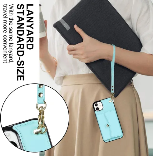 Vista 5 de Funda para iPhone 11 de 6.1 pulgadas, bolso cruzado, correa de hombro, funda protectora de moda para iPhone 11 (azul)