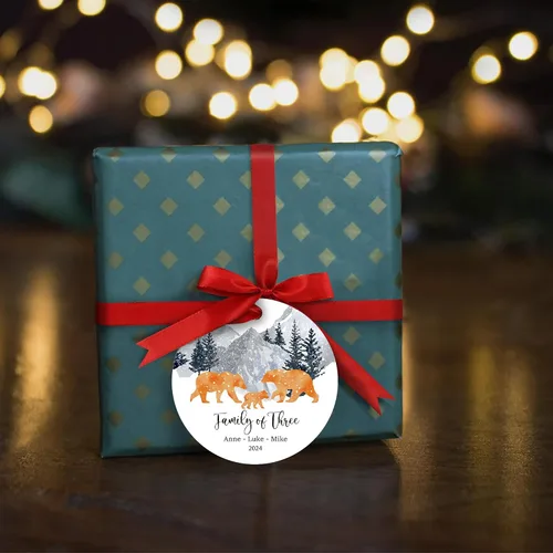 Vista 6 de Adorno de Navidad de familia de 3 2025, adorno personalizado para la primera Navidad del bebé, recuerdo de adorno familiar con tema de oso, 3.5 Co-03