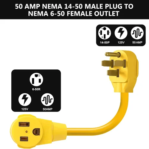 Vista 2 de Cable adaptador de soldador, NEMA 14-50P macho a 6-50R hembra, enchufe RV 50 Amp 4 clavijas a 3 clavijas adaptador de enchufe soldador, adaptador