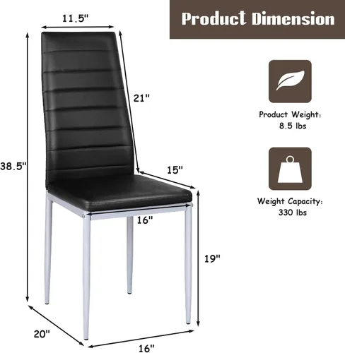 Vista 3 de KOTEK Juego de 4 sillas de comedor de piel sintética, sillas laterales tapizadas con respaldo alto ergonómico y marco de acero, sillas laterales