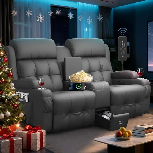 Vista 19 de Sofá reclinable de dos plazas, asientos de cine en casa, sofá reclinable con USB, consola central, sillón reclinable de pared para caravana