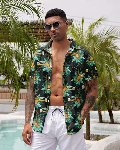 Vista 3 de ALISISTER Camisas con botones para hombre, camisetas hawaianas de manga corta, divertidas camisetas de verano para vacaciones