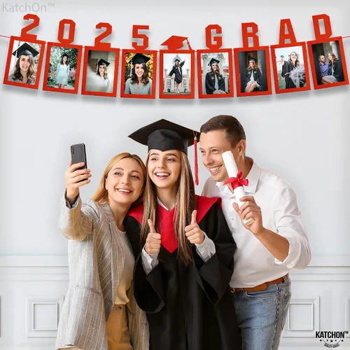 Vista 5 de KatchOn, Cartel de fotos de graduación rojo 2025 – grande, 10 pies, 2025 Cartel de graduación personalizado para la clase de 2025 Cartel