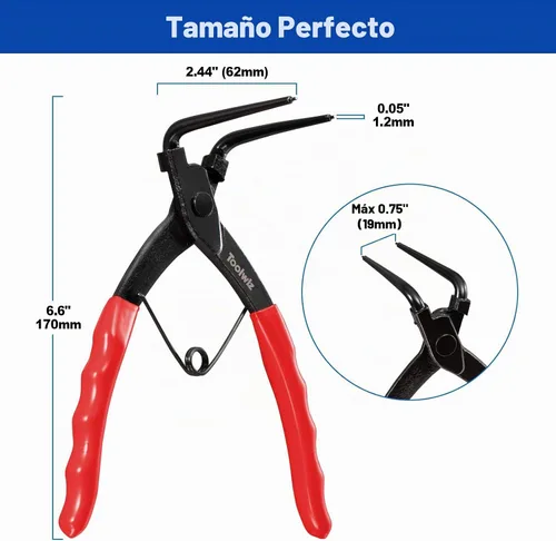 Vista 6 de Toolwiz - Alicates de anillo de presión resistentes, alicates de clip interno de 90 grados, color rojo Carbon Steel Retaining Ring C Clip Circlip