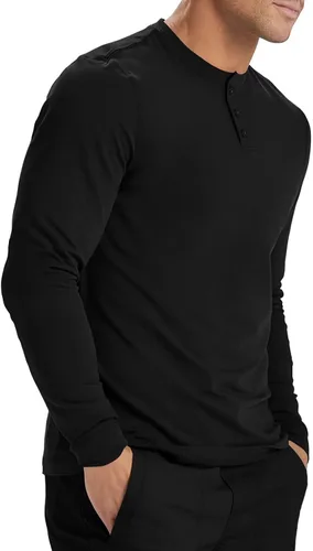 Vista 3 de Uni Clau Camisas Henley de manga larga para hombre, ajuste delgado, ligeras, 3 botones