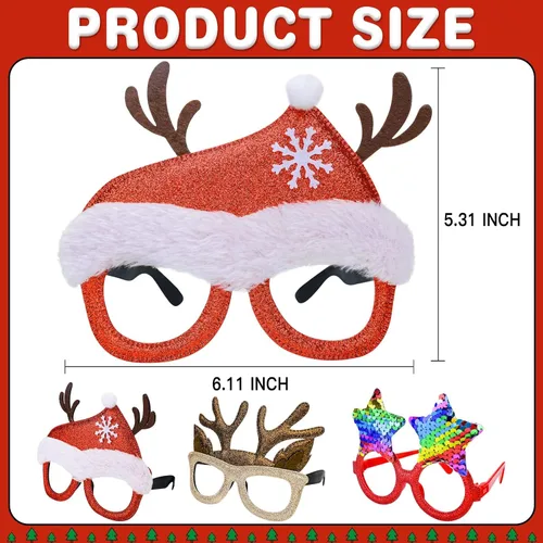 Vista 3 de Thuodo 12 lentes de Navidad con purpurina para fiestas, marcos de gafas de disfraz para fiestas de Navidad, vacaciones, cabina de fotos, gafas