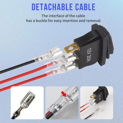 Vista 4 de Interruptor basculante de 12 V impermeable 5 piezas - Interruptor de palanca de 12 voltios con 3 cables desmontables de 20 cm, interruptores
