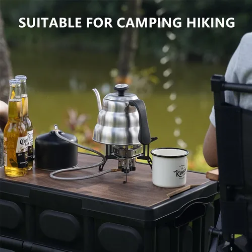 Vista 4 de Estufa de gas portátil para acampar de 6800 W, pequeña estufa de mochilero con adaptador de gas propano, mini estufa de campamento plegable