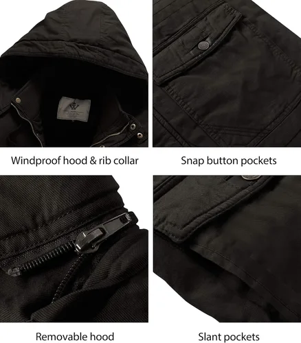 Vista 5 de Chaqueta WenVen parca de invierno con capucha extraíble cálida para hombre