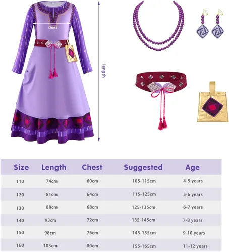 Vista 2 de QFALCCYZ Wish Asha - Disfraz de princesa para niñas, cosplay, fiesta de Navidad, carnaval, traje con accesorios