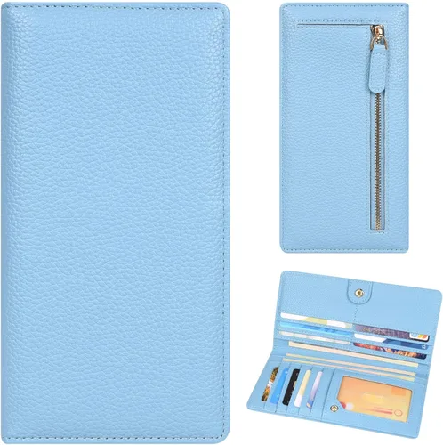 Vista 29 de Billetera para mujer, billetera RFID extradelgada, bolso plegable de cuero, con 11 ranuras para tarjetas y ventana de identificación, lindo monedero