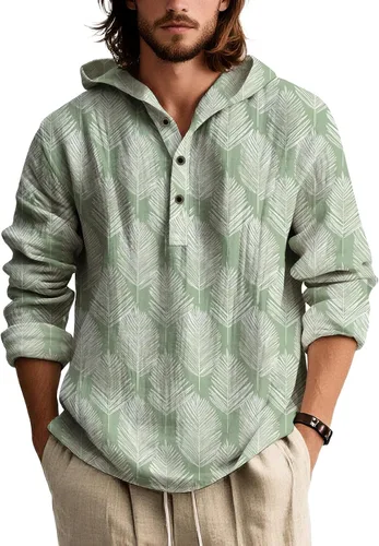 Vista 6 de Sudaderas con capucha con estampado floral retro para hombre, estilo bohemio, con botones, manga larga, sudaderas de gran