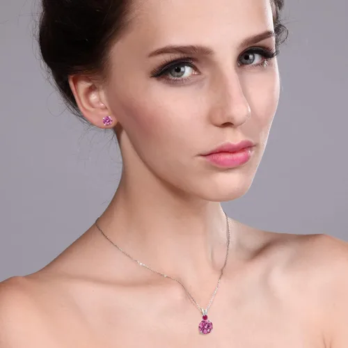 Vista 3 de Gem Stone King Colgante de plata de ley 925 con aretes de cadena, moissanita rosa redonda y rosa moissanita vívido (10,54 quilates), Metal Gema