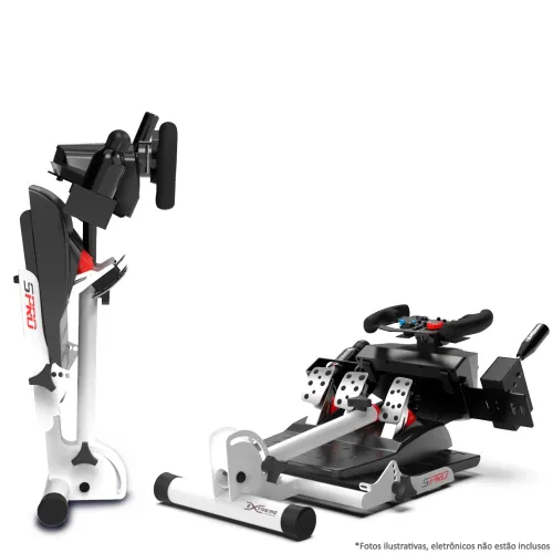 Vista 2 de Extreme Simracing Wheel Stand SPRO - White Edition Racing Simulator For Logitech G25, G27, G29, G920, Thrustmaster And Fanatec - Extremely Compact