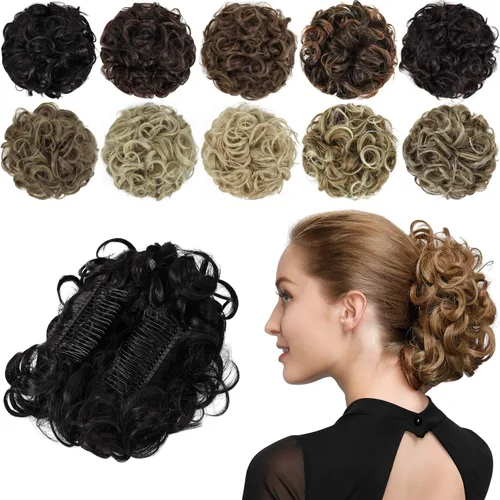 Vista 8 de Rose bud Postizo de Moño Rizado Extensiones de Moño Coletero Peinado Recogido Peinetas Sintéticas en Moño Desordenado Postizo de Cabello