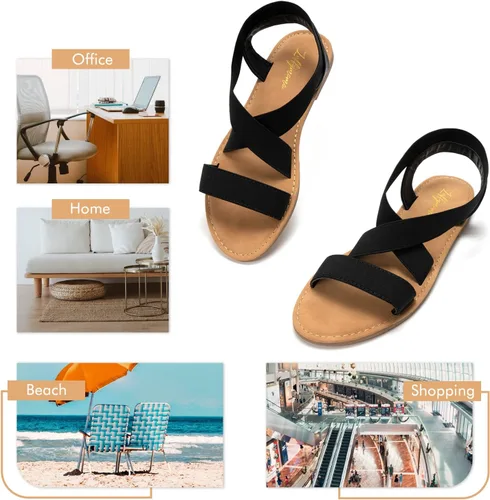 Vista 6 de Luffymomo Sandalias planas con correa elástica para mujer, zapatos clásicos de verano con punta abierta