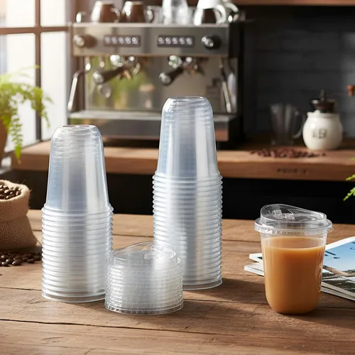 Vista 2 de Paquete de 25 vasos de plástico transparente de 16 onzas con tapas para sorber sin pajilla, desechables para café helado para mascotas, taza