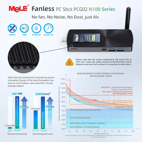 Vista 4 de MeLE Mini PC Stick PCG02 N100 4GB 128GB sin ventilador con Windows 11 Home USB-C