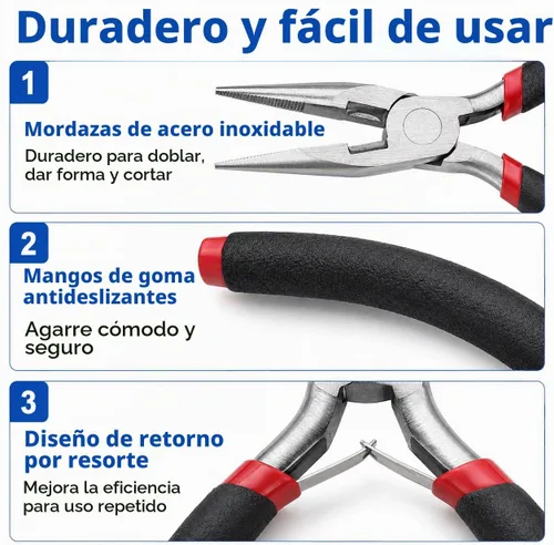 Vista 6 de Kit de alicates para hacer joyas, juego de 12 herramientas de abalorios con alicates, pinzas, punzón, agujas y bolsa de almacenamiento para envolver