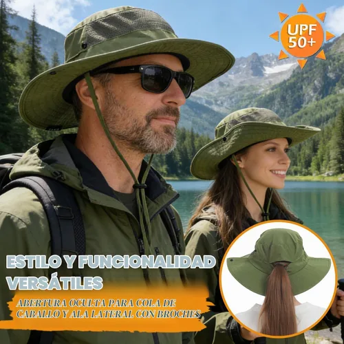Vista 2 de Cooling Sun Bucket Hat, UPF 50+ Wide Brim Boonie Hat with Ponytail Hole 01 Verde (01 Army Green)