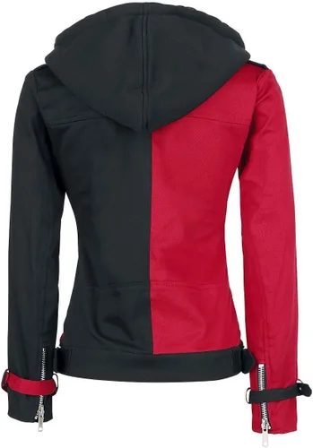 Vista 4 de Chaqueta Racer de cuero real para mujer, chaqueta de satén para fiesta, sudadera con capucha de algodón de dos tonos