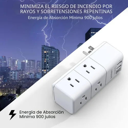 Vista 6 de QINLIANF - Extensor de tomacorrientes USB y protector contra sobrecargas, enchufe giratorio, tira de alimentación giratoria de 3 lados, divisor de 6