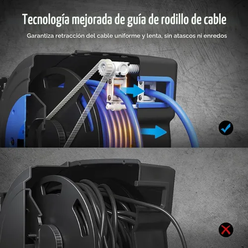 Vista 6 de SURAIELEC Carrete de cable de extensión retráctil de calibre 12, cable de alimentación resistente SJTOW de 45 pies, cable de alimentación SJTOW