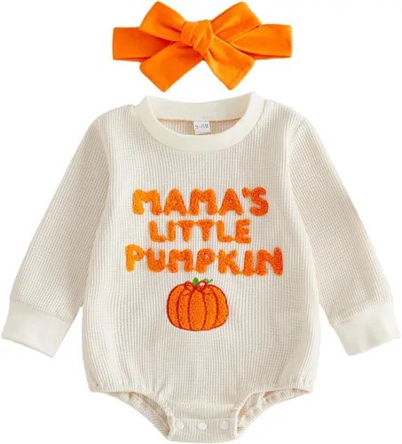 Vista 9 de Traje de Halloween para bebé niña con bordado de gofres de manga larga A-daddy's Little Pumpkin