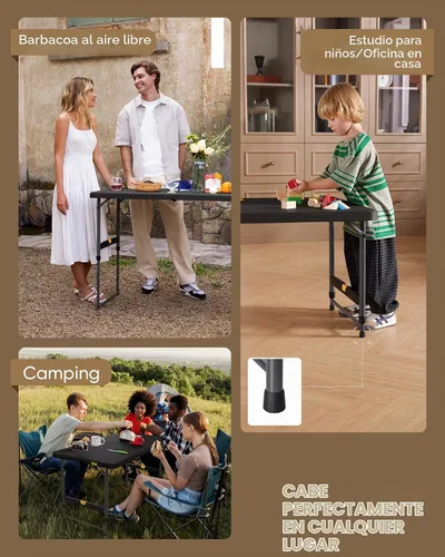 Vista 8 de FanttikOutdoor Folding Table 4 Foot Quick Adjust Portable Plastic 4 Heights Negro