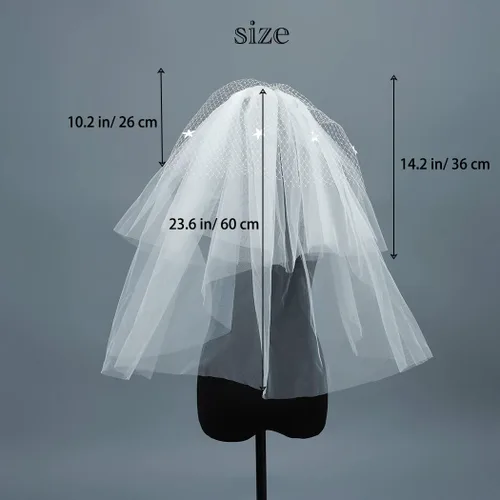 Vista 4 de Campsis Velo de tul para novia, velo de flores de malla blanca con peine, elegante velo floral de 3 niveles, velo corto, novia, graduación, ópera