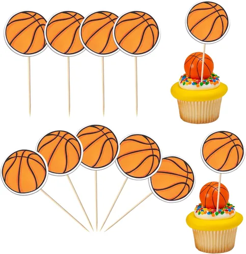 Vista 15 de Rsstarxi Paquete de 12 adornos 3D para cupcakes de baloncesto para decoración de tartas de baloncesto para temática deportiva, baby shower, fiesta