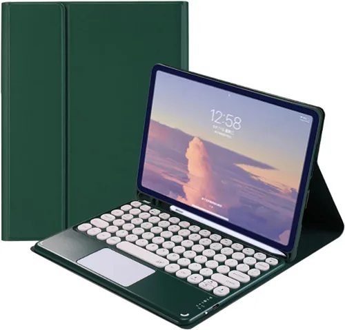 Vista 9 de Funda de teclado con panel táctil para Galaxy Tab A8 de 10.5 pulgadas 2022 (SM-X200/X205/X207), funda de teclado inteligente delgada con lindo