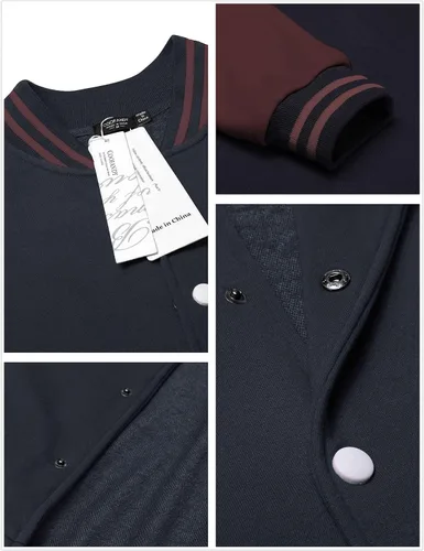 Vista 4 de COOFANDY - Chaqueta universitaria estilo aviador para hombre hecha de algodón casual y ajustada