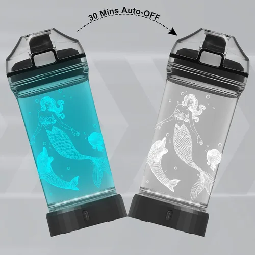 Vista 8 de YuanDian Botella de agua iluminada para niños con diseño de sirena 3D, 14 onzas, Tritan libre de BPA, ecológica, tazas de bebida frescas, regalo