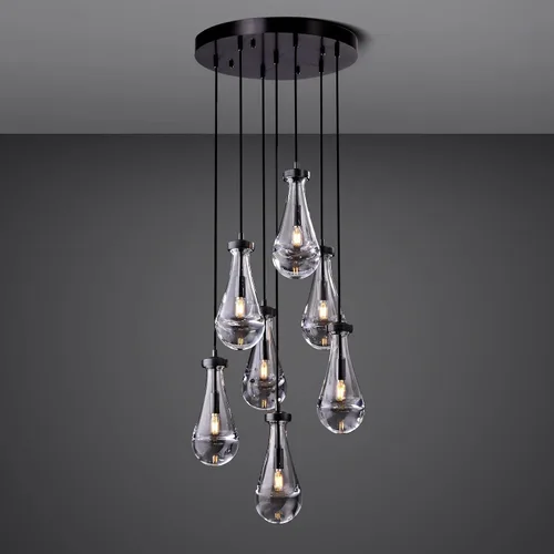 Vista 22 de Luces Colgantes Modernas de Gota de Lluvia, Luces Colgantes para Isla de Cocina, Lámpara de Comedor con Barra de Latón, Candelabro de Gota de Lluvia