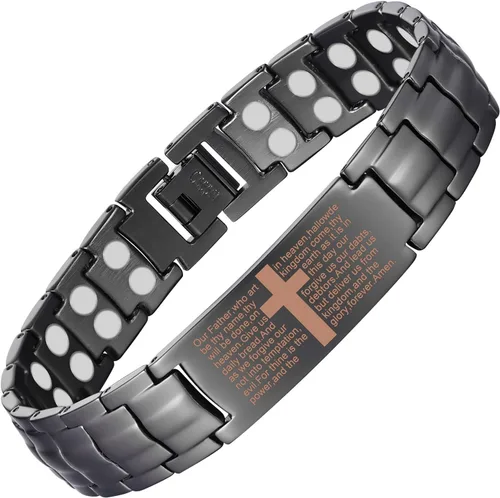 Vista 19 de MagEnergy Pulsera de cobre para hombre, pulsera magnética cristiana con imanes ultra fuertes, diseño de cruz bíblica ajustable, regalo de joyería