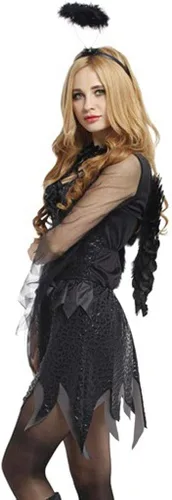 Vista 3 de Halloween Costumes for Women Sexy Dark Angel Cosplay Party Dress See-Through Mesh Knee Length Nightclub Mini Skirt
