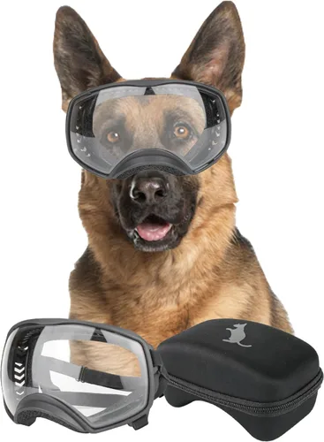 Vista 11 de Namsan Gafas de sol grandes para perros con bozal de canasta, transpirables, protección de cara completa, gafas de sol para perros con cubierta
