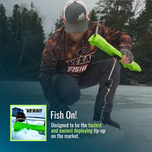 Vista 5 de Vexan Indicador de Mordida para Pesca en Hielo - Indicadores de Mordida de Alta Visibilidad en Verde para Pesca en Hielo con Bandera Reflectante
