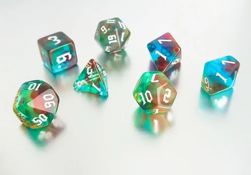 Vista 5 de Juego de Dados D&D de 7 Piezas Verde Transparente Color Mixto – Juego de Dados DND para D&D, COC, TTRPGs, Dungeons and Dragons, MTG, Accesorios
