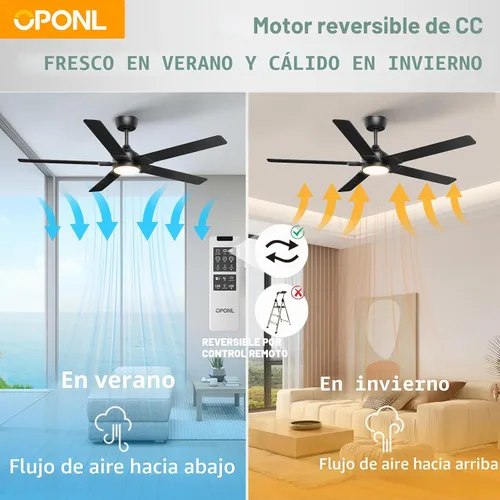 Vista 5 de OPONL Ventilador de techo de 52 pulgadas con luz y control remoto Negro