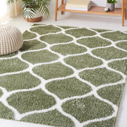 Vista 13 de SAFAVIEH Tahoe Shag Collection - Alfombra para pasillo, 2 x 9 pies, color beige y blanco, diseño de enrejado, no desprende pelusa y de fácil