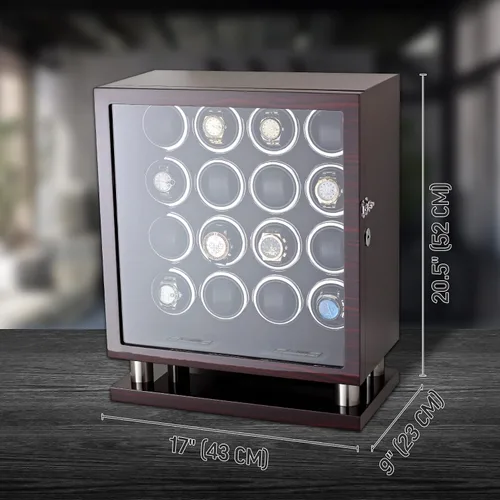 Vista 7 de Enrollador de reloj para 16 relojes automáticos con retroiluminación LED y control de pantalla táctil LCD, Ébano + Negro, Enrolladores de reloj