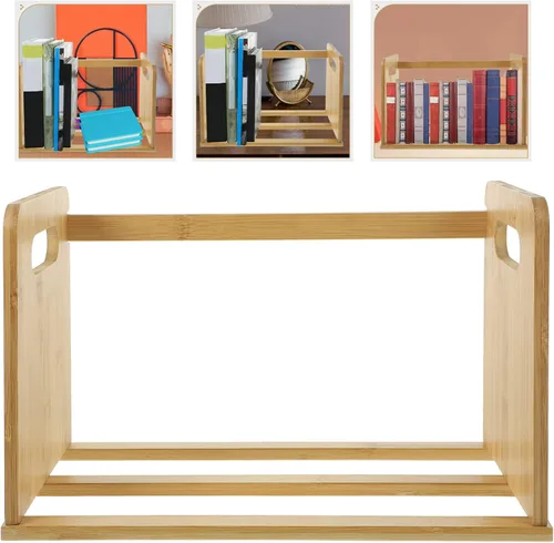 Vista 5 de LIFKOME Estantería de discos para libros, soporte de almacenamiento de libros, estantería de madera de mesa, álbumes de discos de vinilo