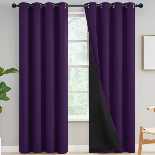 Vista 116 de Yakamok Cortinas negras, cortinas de ventana con aislamiento térmico y eficiencia energética para dormitorio, cortinas opacas completas y cortinas